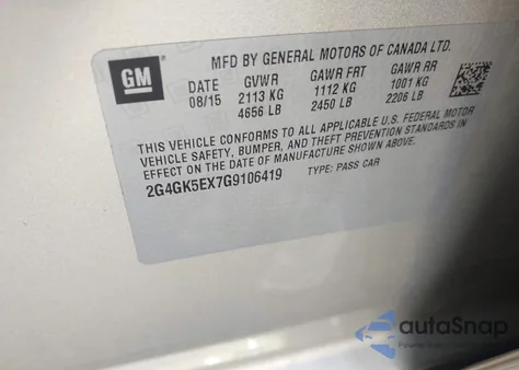 2016 Buick Regal Turbo z USA, uszkodzony, nr VIN 2G4GK5EX7G9106419